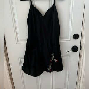 Delicates Black Night Gown with Floral Embroidery